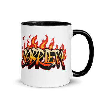 Sobriety On Fire Color Inside Mug - 11oz Bold Statement Cup - Black | Sobervation