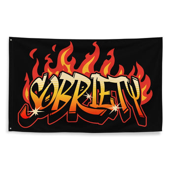 Sobriety on Fire Flag – Fiery Recovery Motivational Wall Decor - Default Title | Sobervation