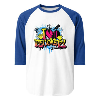 I Heart Recovery Raglan Shirt – Graffiti 3/4 Sleeve Tee - XS | Sobervation