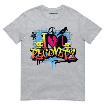 I Heart Recovery Essential Graffiti Tee - Street-Style Recovery Shirt - Sport Grey / S | Sobervation