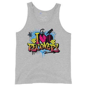 I Heart Recovery Graffiti Unisex Tank - Urban Sobriety Statement Apparel - Athletic Heather / XS | Sobervation