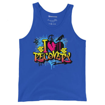 I Heart Recovery Graffiti Unisex Tank - Urban Sobriety Statement Apparel - True Royal / XS | Sobervation