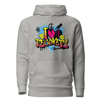 I Heart Recovery Graffiti Premium Hoodie – Bold Sobriety Apparel - Carbon Grey / S | Sobervation