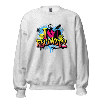 I Heart Recovery Graffiti Sweatshirt – Bold Sobriety Apparel - Ash / S | Sobervation