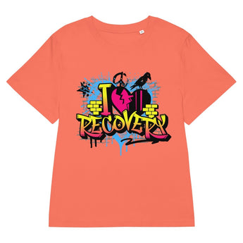 I Heart Recovery Women’s Organic Tee – Sustainable Sobriety Style - Fiesta / S | Sobervation