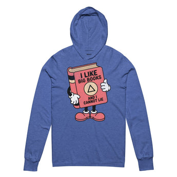 I Like Big Books – Lightweight Hooded Recovery Tee - Heather True Royal / XS | Sobervation