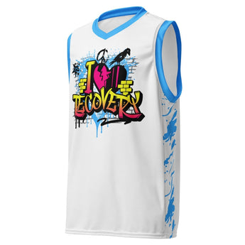 I Love Recovery Recycled Basketball Jersey - Graffiti Style Sustainable Jersey - 2XS | Sobervation