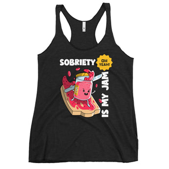Sobriety Is My Jam Women's Racerback Tank - Fun Recovery Statement Apparel - Vintage Black / XS | Sobervation