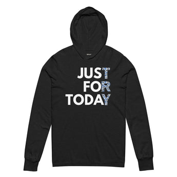 Just For Today Camo Lettering Hooded Long Sleeve Tee – Modern Recovery Style - Charcoal-Black Triblend / XS | Sobervation