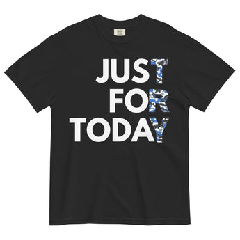 Just For Today Camo Heavyweight Tee - Sobriety Recovery T-Shirt - Black / S | Sobervation