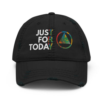 Just For Today Distressed Dad Hat - Black | Sobervation