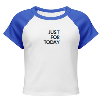 Just For Today Embroidered Baby Tee | Women's Micro-Rib Raglan - White /True Royal / M | Sobervation