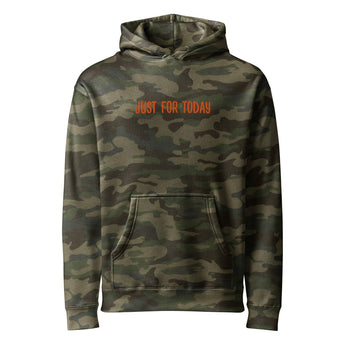 Just For Today Embroidered Heavyweight Unisex Camo Hoodie | IND4000 -Forest Camo Embroidered Hoodie - Sobervation
