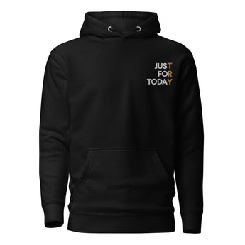 Just for Today Premium Hoodie – TRY Embroidered Recovery Apparel - Black / S | Sobervation