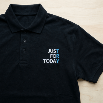 Just For Today Embroidered Polo Shirt | Hidden TRY Design Recovery Apparel | Sobervation - Black Embroidered Pique Polo Shirt - Sobervation