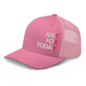 Just for Today Trucker Hat – Pink TRY Embroidered Recovery Cap - Black | Sobervation