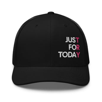 Just for Today Trucker Hat – Pink TRY Embroidered Recovery Cap - Black | Sobervation