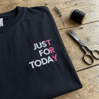 Just for Today Heavyweight Tee – Pink TRY Embroidered Recovery Apparel - Black Heavyweight Embroidered Tee - Sobervation