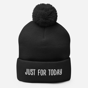 Just For Today Pom-Pom Beanie – Cozy Vibes, Clear Intentions - Black | Sobervation
