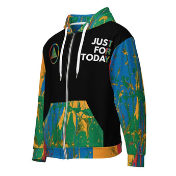 Just For Today: Rainbow Drip All-Over Zip Hoodie - 2XS | Sobervation