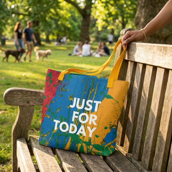 Just For Today: Rainbow Drip Large Tote Bag - Yellow Large Tote Bag - Sobervation