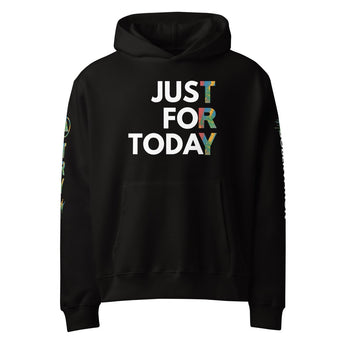 Just for Today Rainbow Drip Oversized Hoodie — Try Again in Color - Black / S | Sobervation