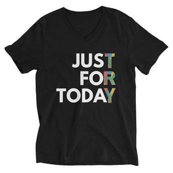 Just for Today Rainbow V-Neck Tee – One Day at a Time, In Full Color - Black / S | Sobervation