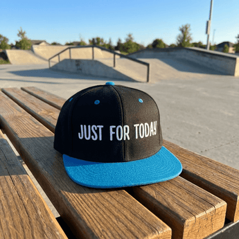 Just For Today Snapback Hat – Flat Brim Style with a Grounded Message - Black/ Teal Classic Snapback - Sobervation