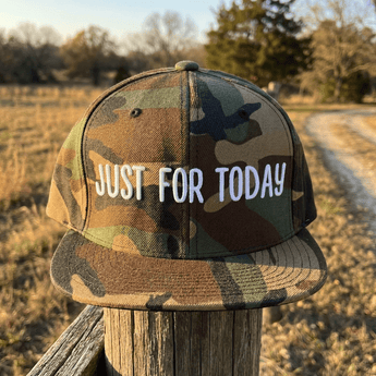 Just For Today Snapback Hat – Flat Brim Style with a Grounded Message - Green Camo Classic Snapback - Sobervation