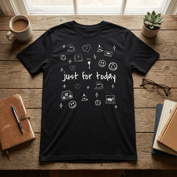 Just For Today Sobriety T-Shirt | Doodle Art Recovery Tee | Unisex Essential Tee - Black Graphic Print T Shirt - Sobervation
