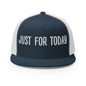 Just For Today Trucker Cap – Breathable Style, Powerful Message - Navy/ White | Sobervation