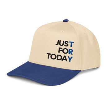 Just TRY for Today 5 Panel Mid-Profile Baseball Cap – Embroidered Recovery Hat - Royal/Natural | Sobervation