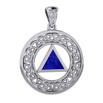 Large AA Recovery Celtic Border Sterling Silver Pendant – Sobriety Jewelry TPD6007 - Synthetic Lapis | Sobervation