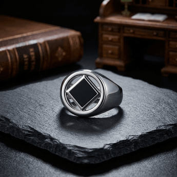 Large NA Recovery Symbol Silver Ring – Sterling Silver Recovery Jewelry TRI2442 - Synthetic Black Onyx Ring - Sobervation