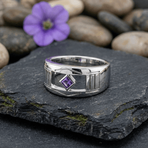 NA Recovery Symbol Silver Ring – Sterling Silver Recovery Jewelry TRI2437 - Genuine Amethyst Ring - Sobervation