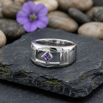 NA Recovery Symbol Silver Ring – Sterling Silver Recovery Jewelry TRI2437 - Genuine Amethyst Ring - Sobervation