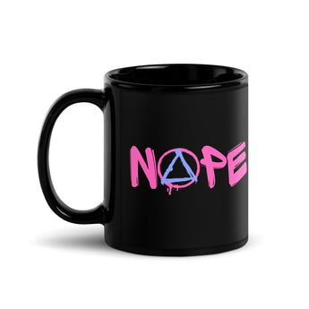 NOPE Pink Graffiti Black Glossy Mug – Sobriety Symbol Coffee Mug - 11 oz | Sobervation