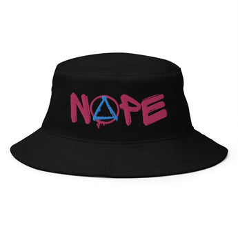 NOPE Pink Graffiti Embroidered Bucket Hat – Sobriety Symbol Sun Hat - Black | Sobervation