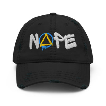 NOPE Embroidered Distressed Dad Hat – Graffiti Recovery Streetwear - Black | Sobervation
