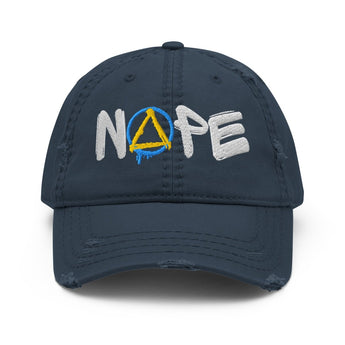 NOPE Embroidered Distressed Dad Hat – Graffiti Recovery Streetwear - Navy | Sobervation