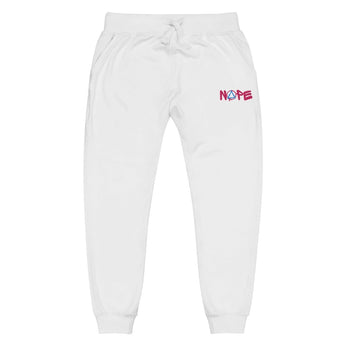NOPE Embroidered Fleece Sweatpants - Graffiti Sobriety Streetwear - White / XS | Sobervation