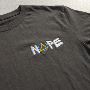 NOPE Embroidered Heavyweight Tee – Graffiti Recovery Style - Graphite Heavyweight Embroidered Tee - Sobervation
