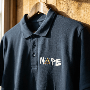 NOPE Embroidered Polo Shirt | Graffiti Sobriety Symbol Recovery Apparel | Sobervation - Navy Embroidered Pique Polo Shirt - Sobervation