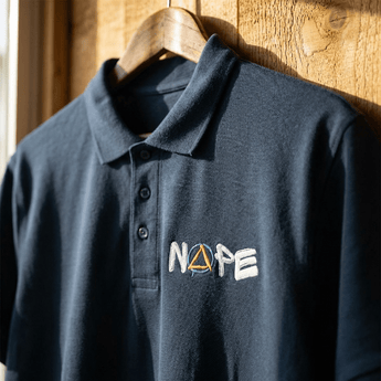NOPE Embroidered Polo Shirt | Graffiti Sobriety Symbol Recovery Apparel | Sobervation - Navy Embroidered Pique Polo Shirt - Sobervation