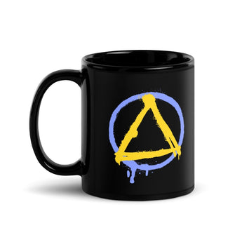 NOPE Blue & Yellow Graffiti Sobriety Symbol Black Glossy Mug – Streetwear Recovery Coffee Mug - 11 oz | Sobervation