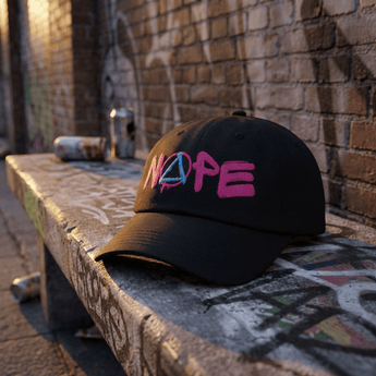 NOPE Pink Graffiti Embroidered Dad Hat – Sobriety Symbol Baseball Cap - Black Classic Dad Hat - Sobervation