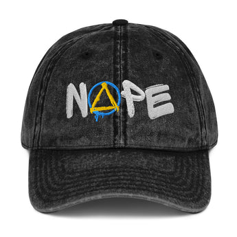 NOPE Vintage Cotton Twill Cap – Distressed Style, Bold Message - Black | Sobervation