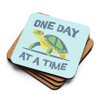 One Day at a Time Turtle Coaster – Cork-Back Recovery Coaster - Default Title | Sobervation