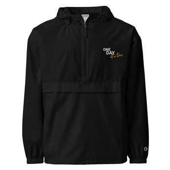 One Day at a Time Embroidered Champion Packable Jacket - Black / S | Sobervation