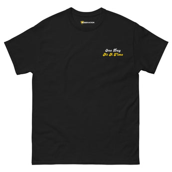 One Day At A Time Embroidered Men's Tee - Recovery T-Shirt - S | Sobervation